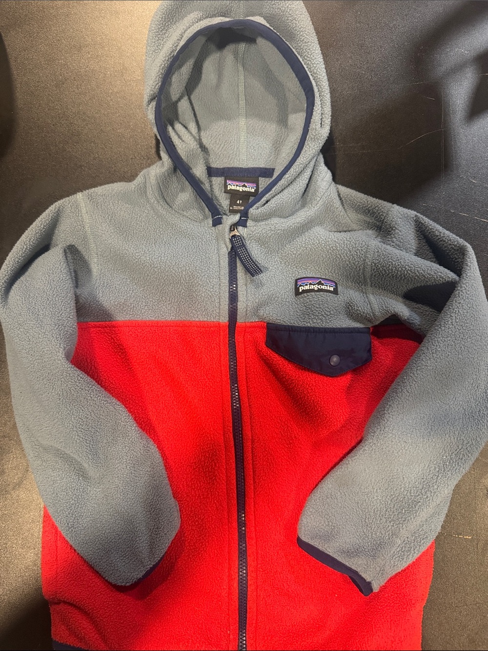 Patagonia Kids Hooded Fleece Jacket - Gray, Red & Navy